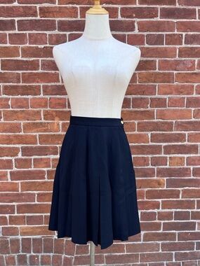 Vintage Ralph Lauren Navy Pleated Wool Circle Skirt with Side Button
